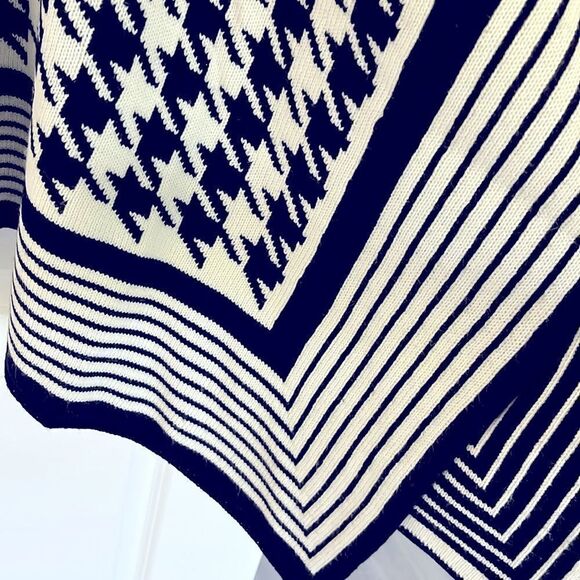 Anne Klein Houndstooth Camilla Poncho Cape / Stripe Trim Full Zip NWT SZ XL - Picture 3 of 14